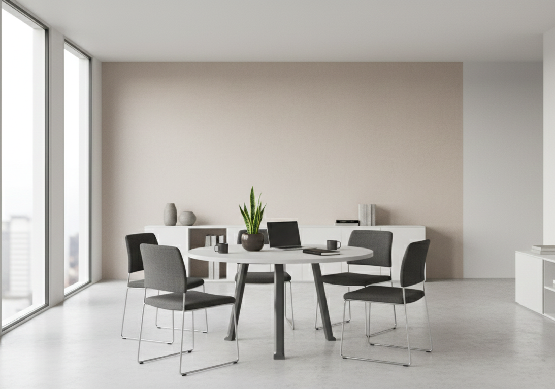 Mesa de Conferencia SIT, Circular, Base de acero. Color Gris y Blanco. 1200*750. SIT-CC / SIT-CCG