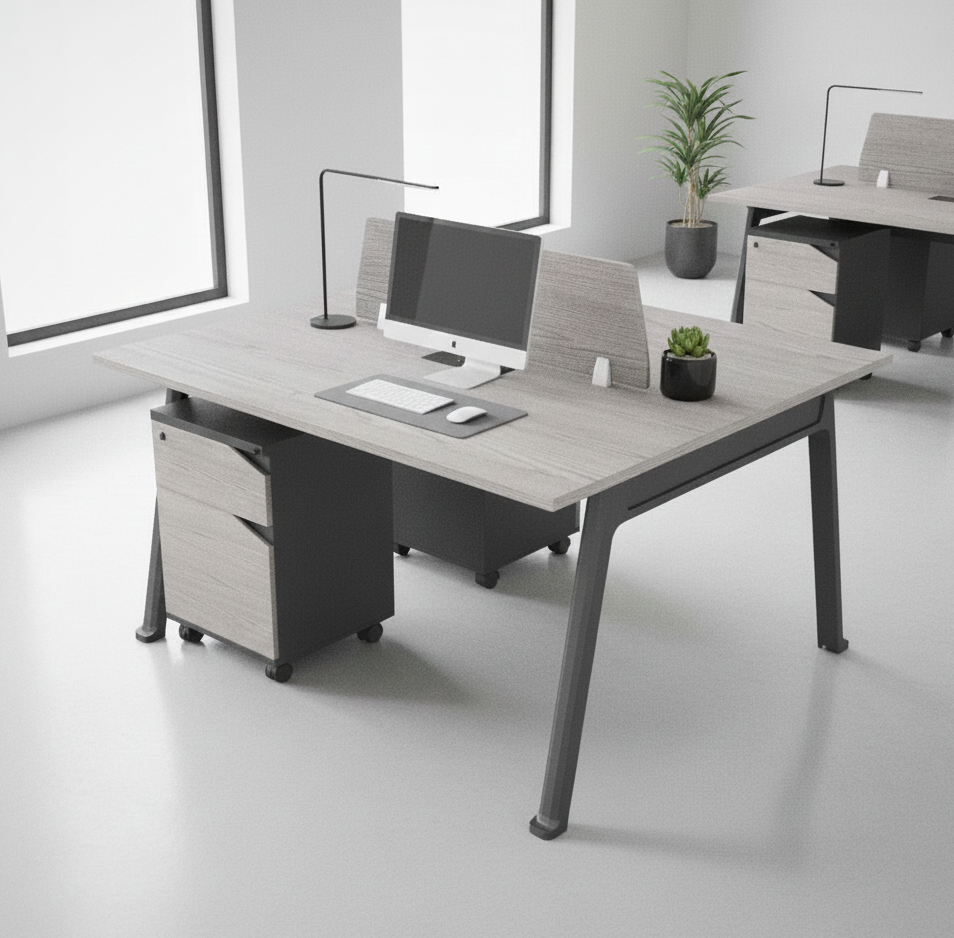 Estación de Trabajo (Workstation) SIT, 2 Módulos, 1 Gaveta+1 Almacenamiento, Panel Privado, Pasacable, Color Blanco + Gris Oscuro. SIT-WK42 / SIT-WK42G